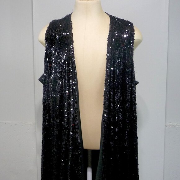 LUCKY & BLESSED BLACK SEQUIN CARDIGAN VEST 3X - Picture 2 of 9